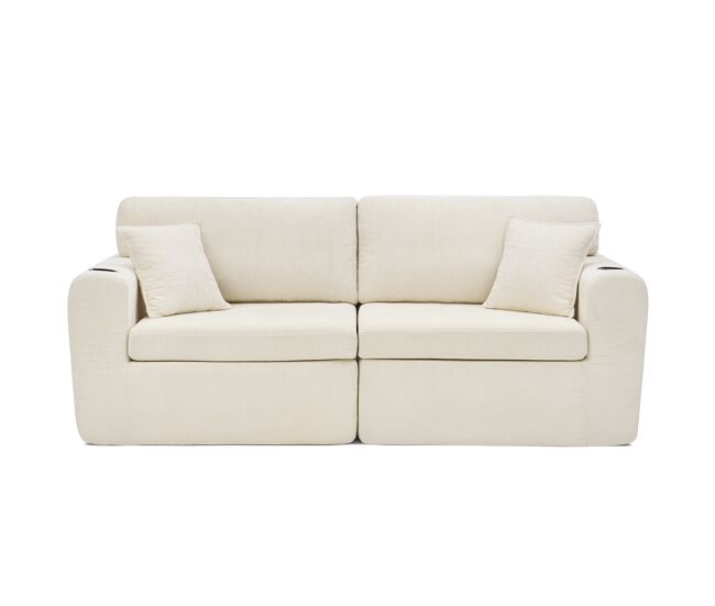 Sofá relax de 2 lugares - ideal para espaços pequenos, tecido de chenille macio, bolso lateral para revistas, porta-copos e almofadas, adequado para a