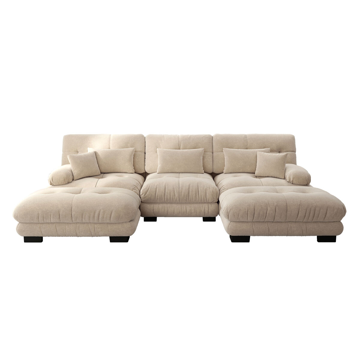 Sofá modular lujo - grande u - sofá cloud convertible com ottoman - chenille café claro