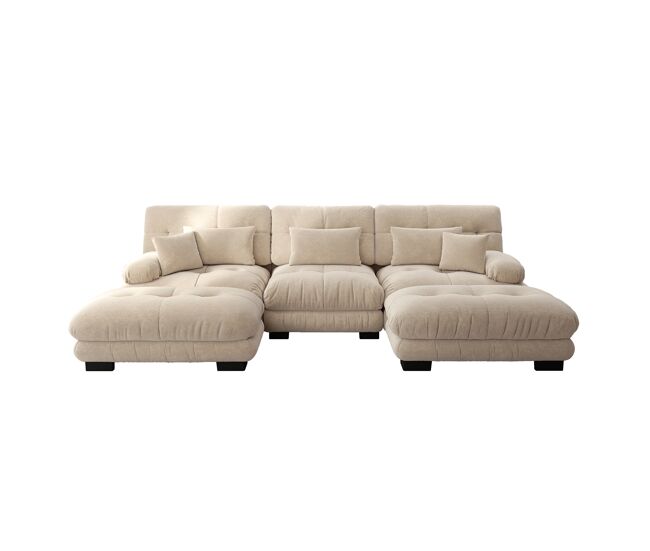 Sofá modular lujo - grande u - sofá cloud convertible com ottoman - chenille café claro