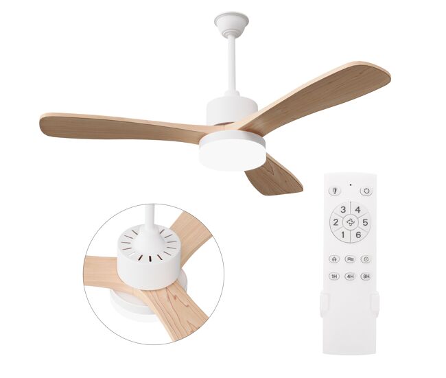 Ventilador teto 42 polegadas luz, 3 pás madeira maciça, haste dupla motor dc silencioso