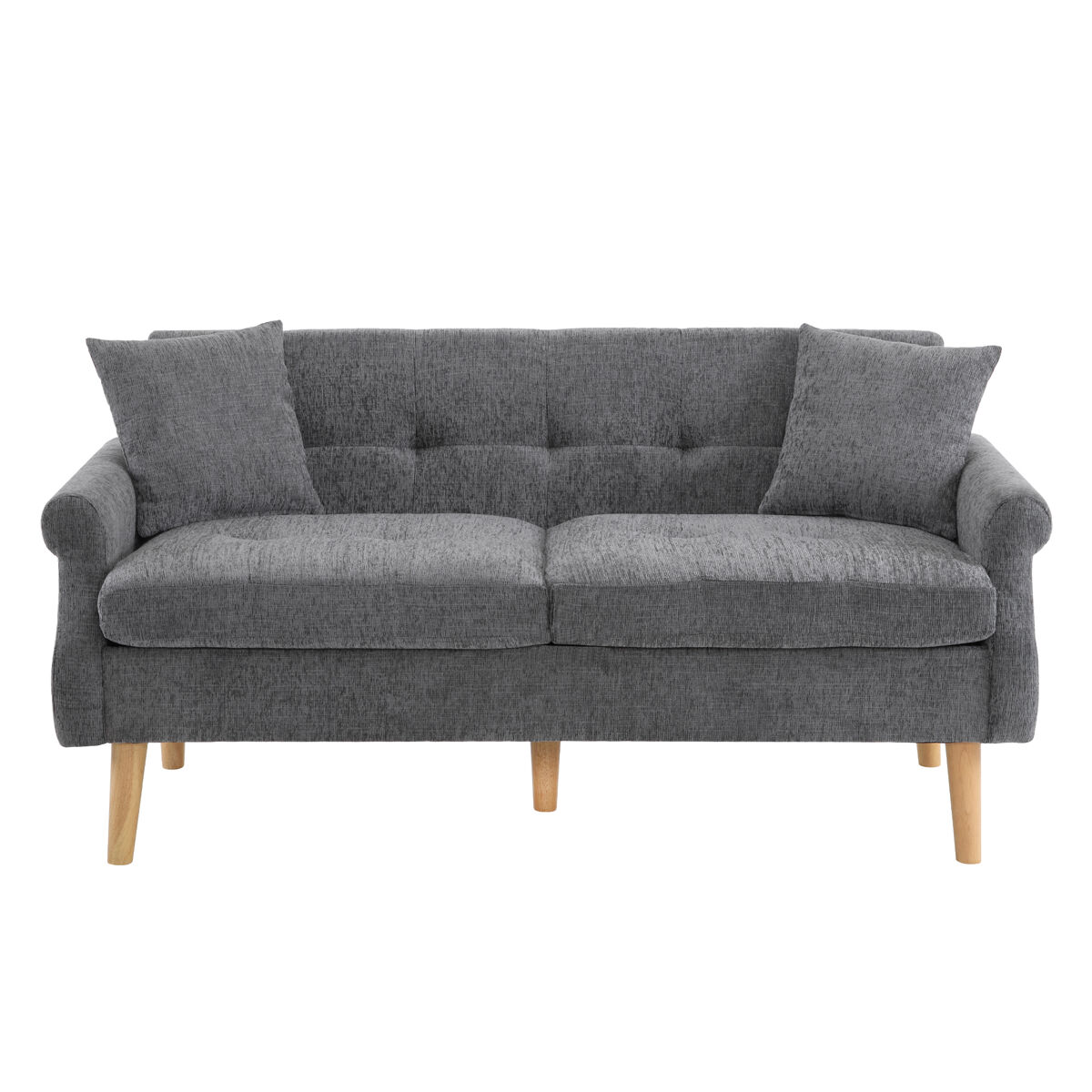 Sofá de 2 lugares estofado em chenille - 162x74x77 cm - cinzento