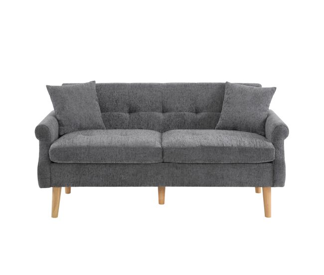 Sofá de 2 lugares estofado em chenille - 162x74x77 cm - cinzento
