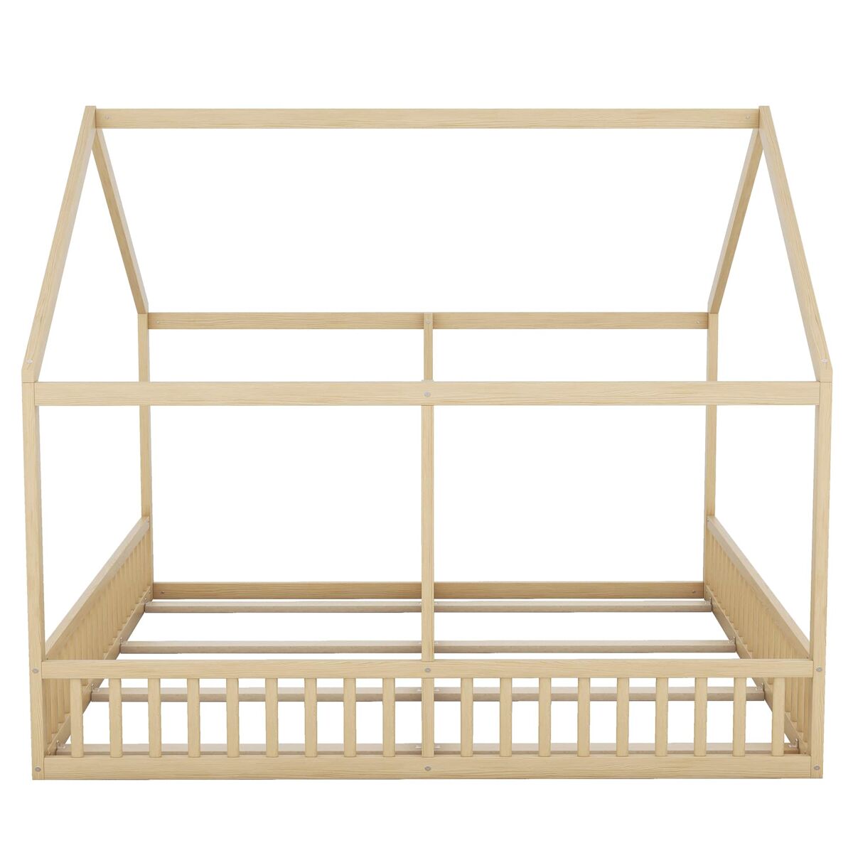 Cama individual 90 × 200 cm – design em forma de casinha 2 em 1 – natural