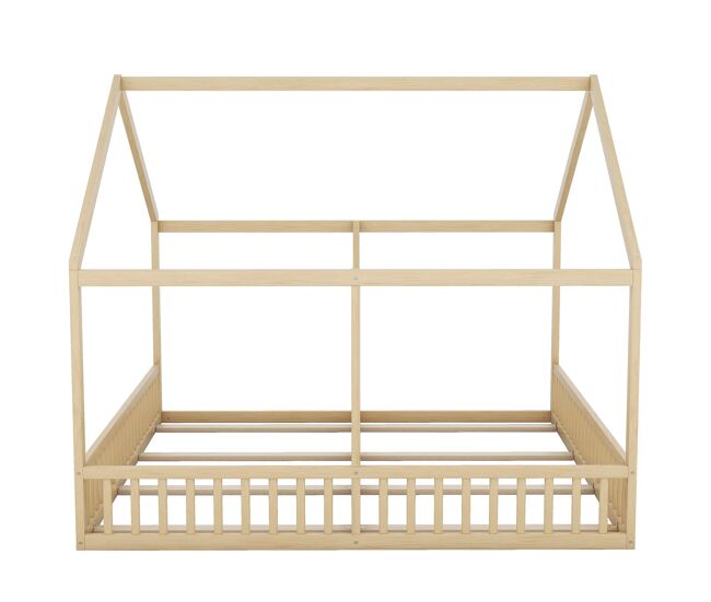 Cama individual 90 × 200 cm – design em forma de casinha 2 em 1 – natural