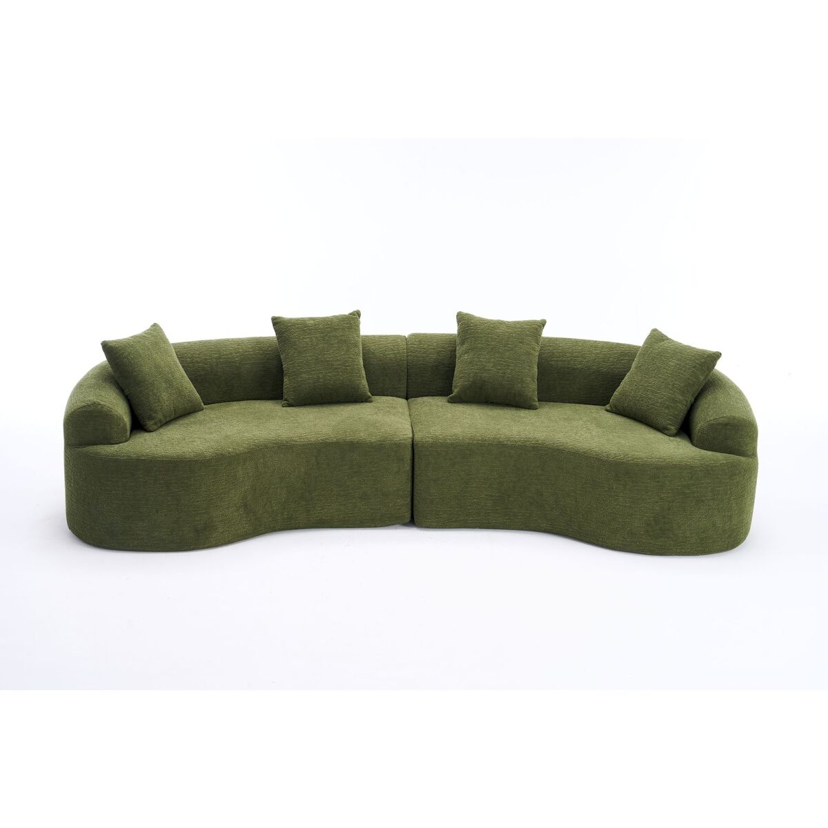 Sofá modular curvo em chenille de 4 lugares - moderno, confortável, economiza espaço, não requer montagem - verde