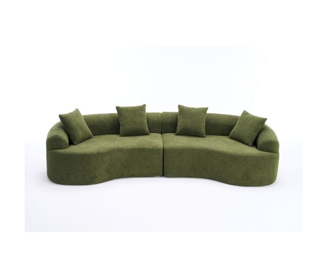 Sofá modular curvo em chenille de 4 lugares - moderno, confortável, economiza espaço, não requer montagem - verde
