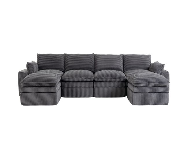 Sofá modular de 4 lugares - inclui 2 pufes, almofadas e 2 bolsos laterais, espuma de 3 camadas + molas para recuperação rápida, combinável à vontade -
