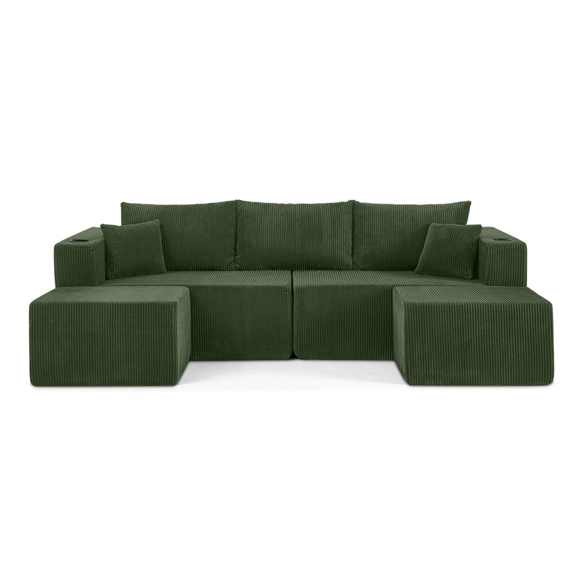 Sofá de canto modular de 3 lugares - em forma de l, pufes móveis, tecido de veludo cotelê macio, porta-copos, bolso lateral, almofadas, adequado para