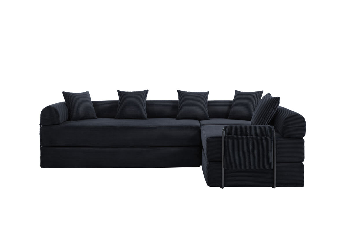 Sofá modular de 4 lugares - com arrumação, função modular, adequado para animais de estimação - preto