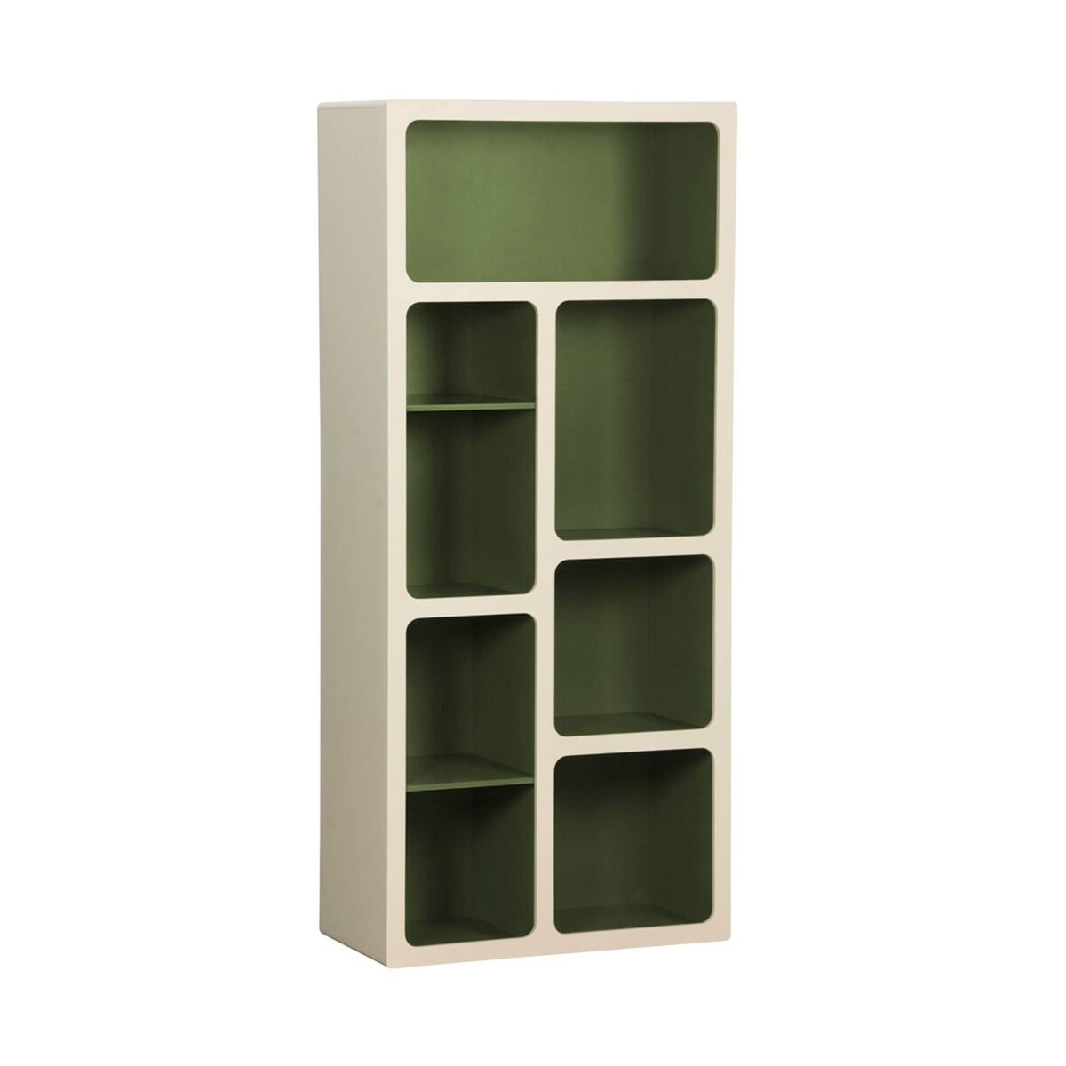 Étagère de biblioteca orgânica decoração madeira bicolor 8 compartimentos verde caqui - 80x40x180 cm
