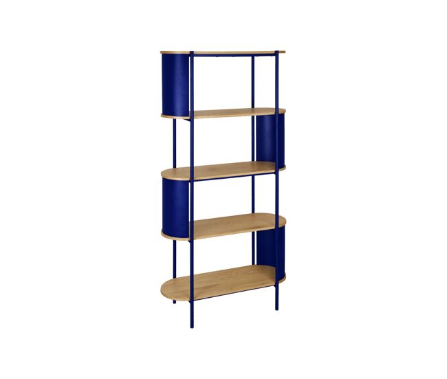 Étagère de biblioteca em metal com acabamento em madeira e 5 étagères bleu - 80x33.8x172 cm