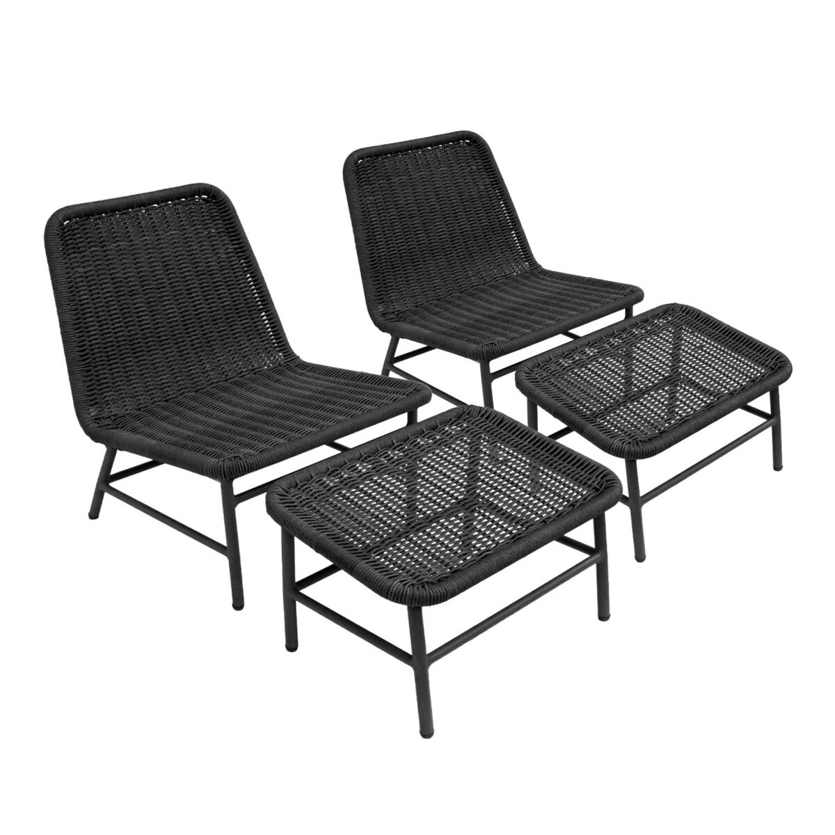 Cadeira reclinável em alumínio e corda com apoio para os pés, set de 2 antracite - 66x76x74 cm
