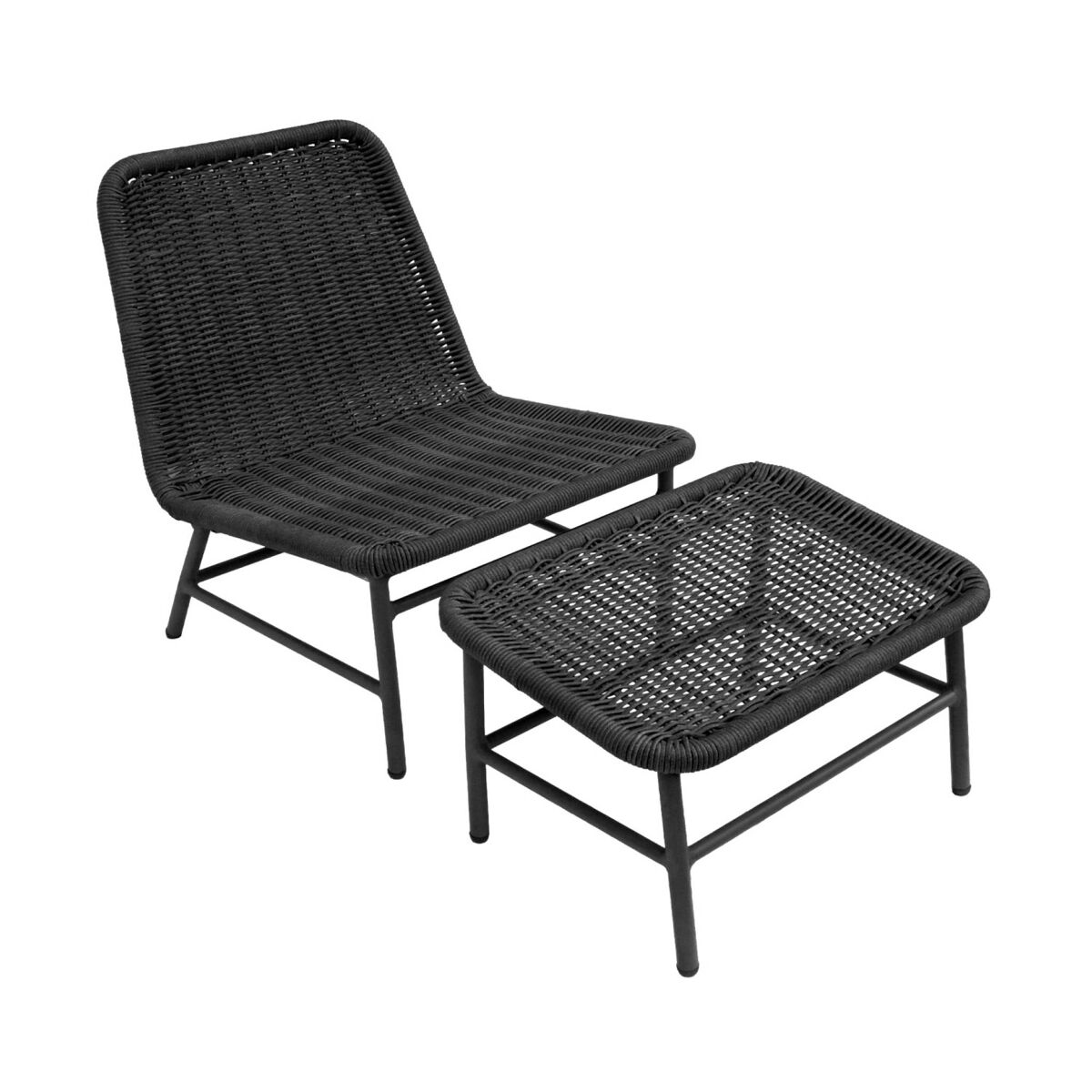 Cadeira reclinável em alumínio e corda com apoio para os pés antracite - 66x76x74 cm
