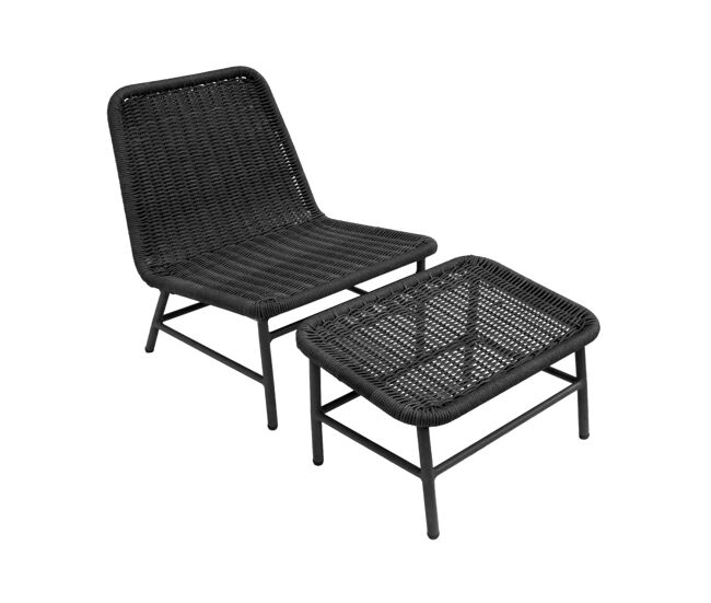 Cadeira reclinável em alumínio e corda com apoio para os pés antracite - 66x76x74 cm