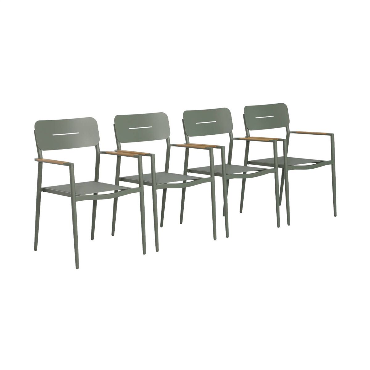 Cadeira de jardim em alumínio e textilene, set de 4 verde caqui - 58x56x86 cm