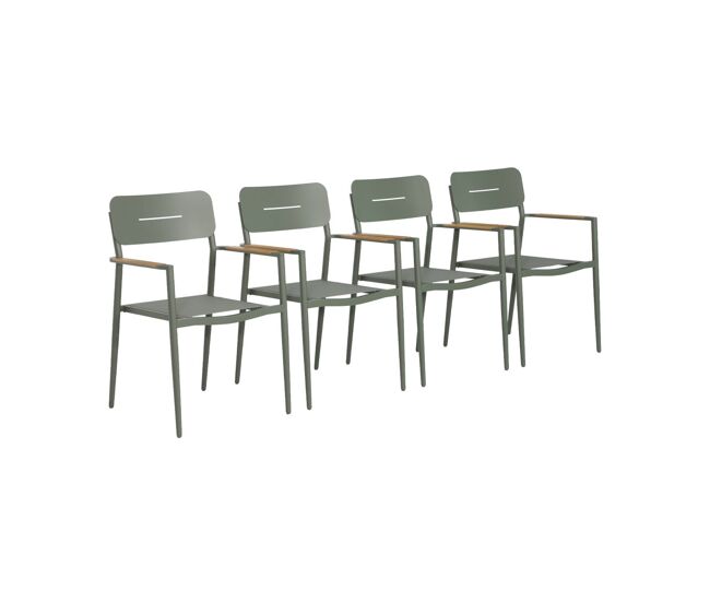 Cadeira de jardim em alumínio e textilene, set de 4 verde caqui - 58x56x86 cm