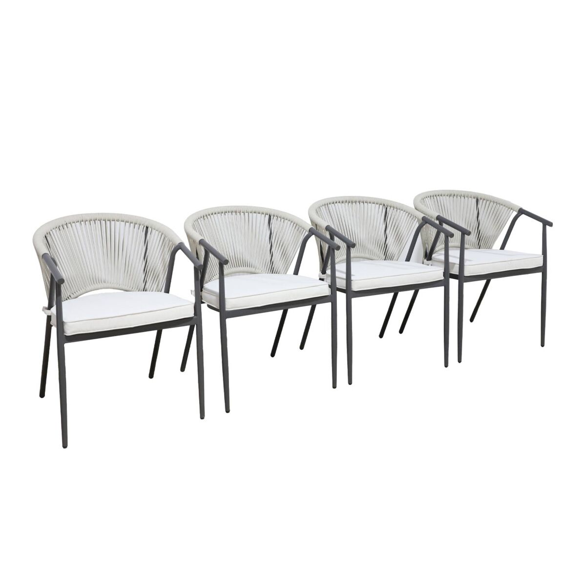 Cadeira empilhável em acier e cordas, set de 4  bege - 56.5x58x77 cm