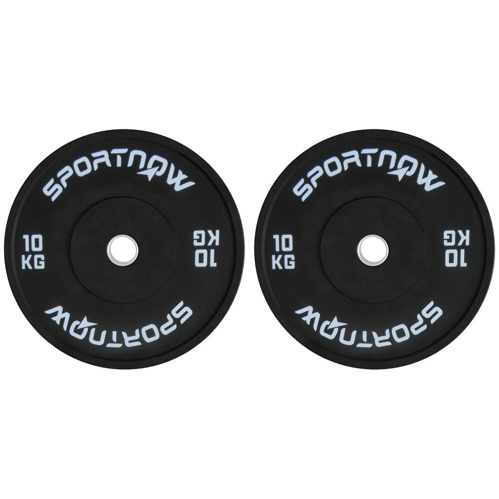 Sportnow conjunto de 2 anilhas olímpicas 10 kg, ø50 mm, em borracha, para barras e halteres, noir