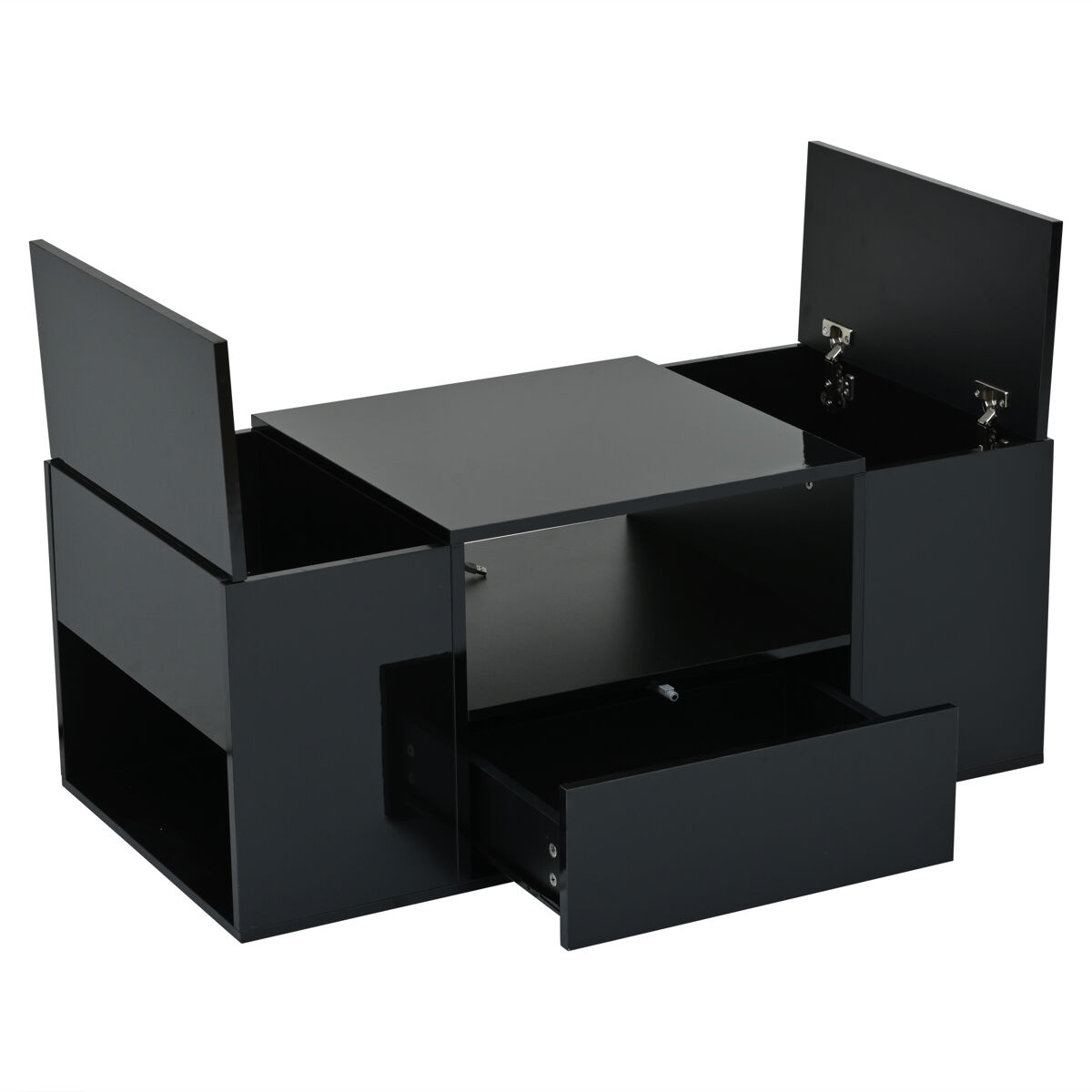 Mesa de centro retangular de painel de partículas com 1 gaveta e luz led,preto