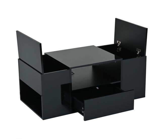 Mesa de centro retangular de painel de partículas com 1 gaveta e luz led,preto