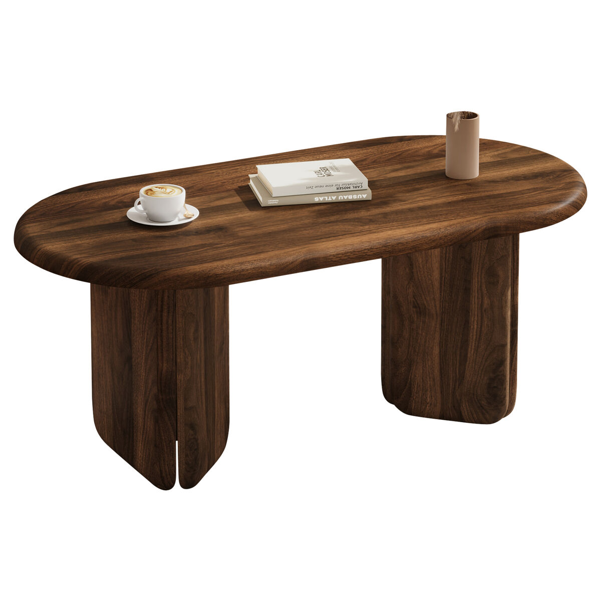 Mesa de centro oval de mdf,noz