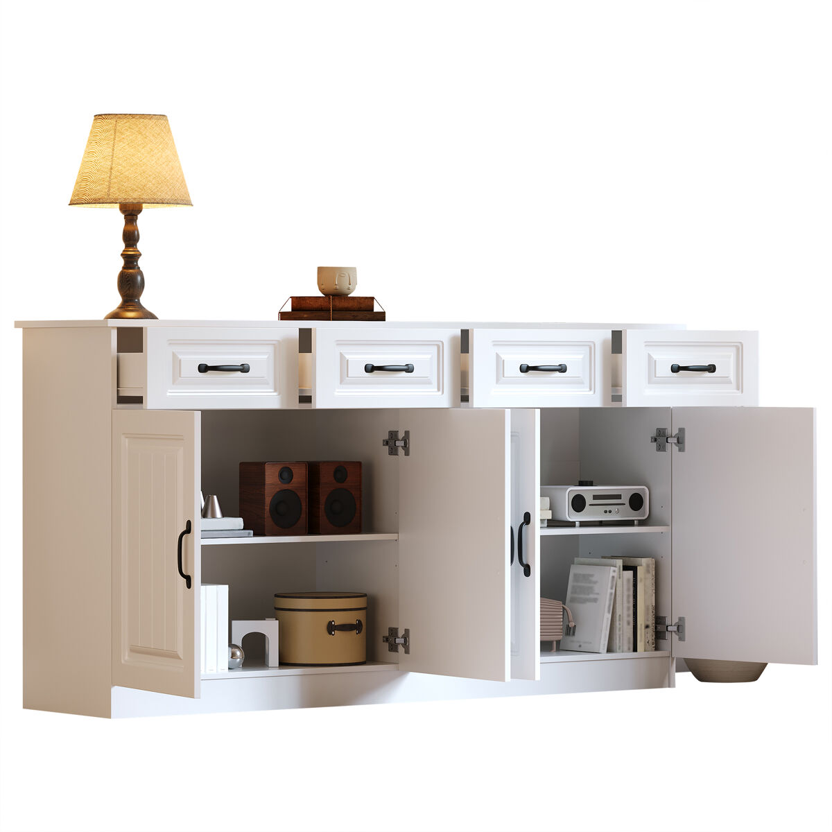 Aparador de mdf com 4 portas e 4 gavetas,branco