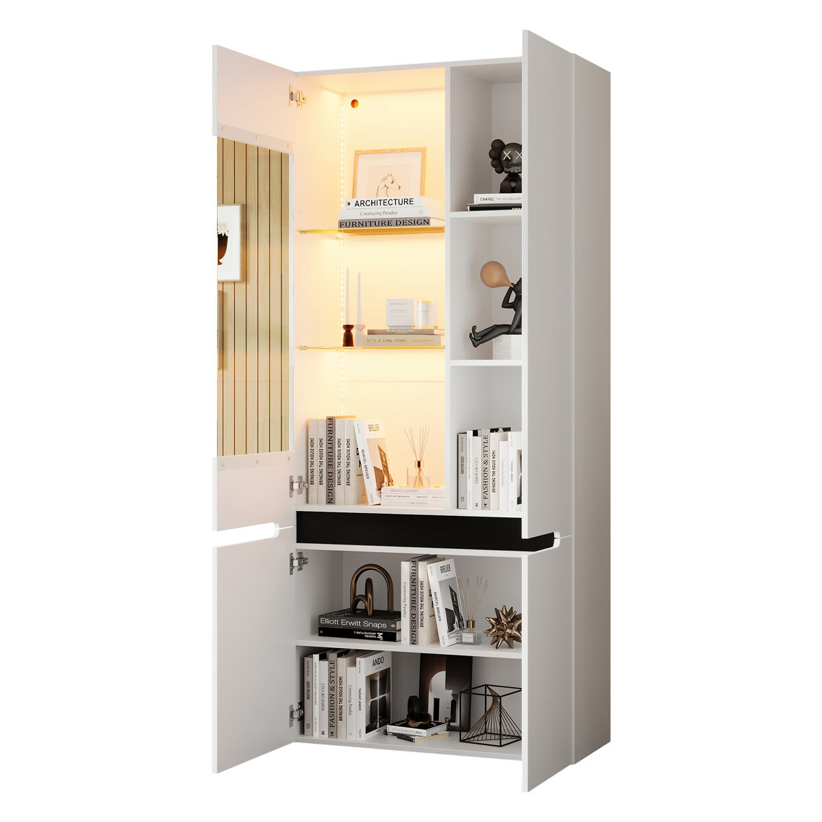 Vitrine de mdf com 4 portas e luz led,branco
