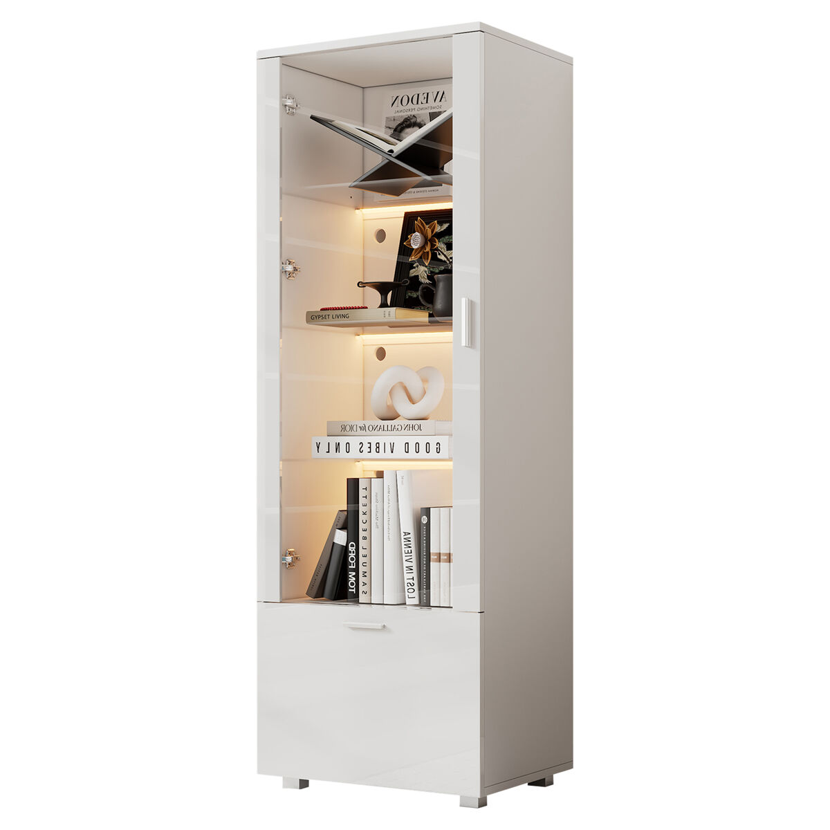 Vitrine de painel de partículas com 2 portas e luz led,branco