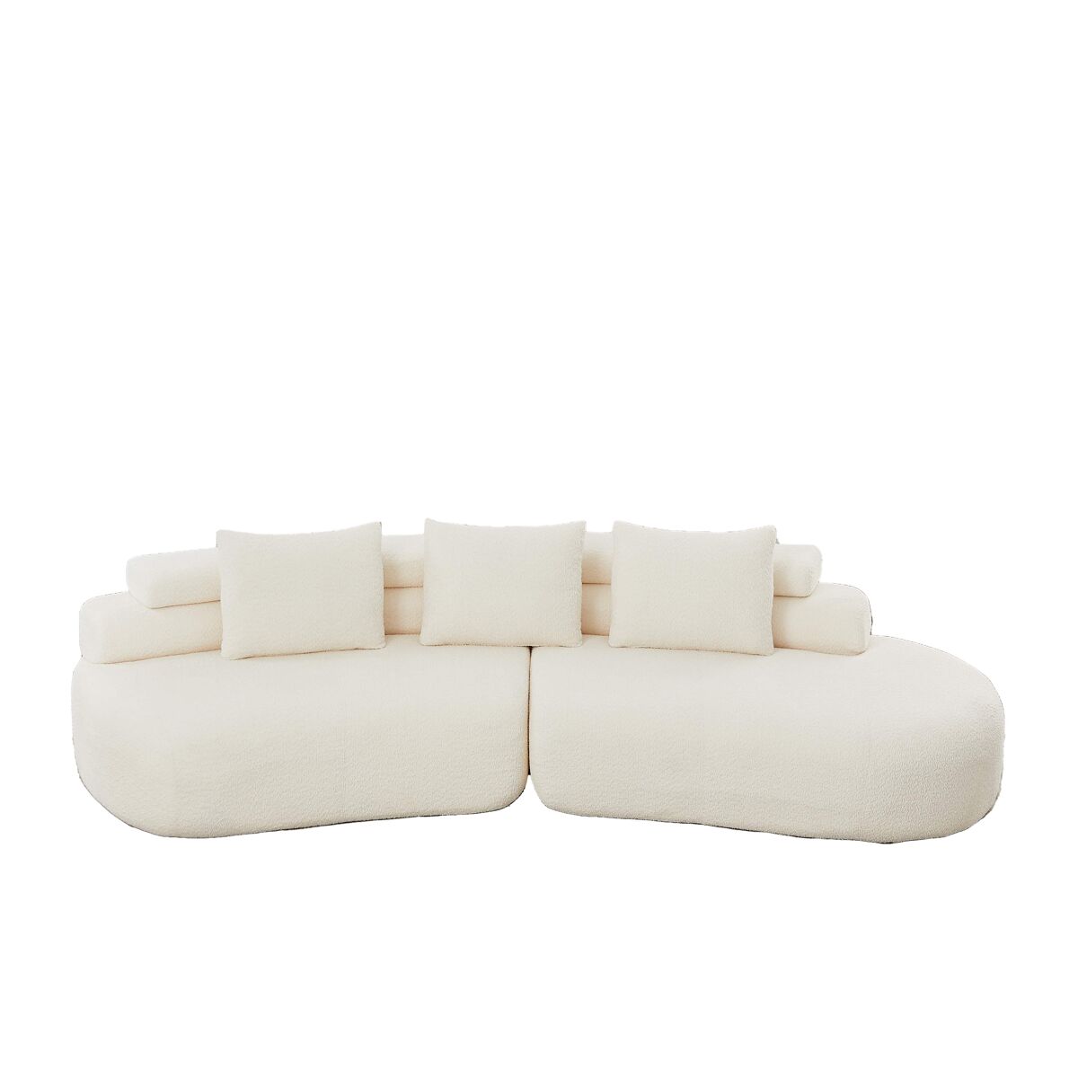 Sofá modular de 3 lugares - 2 módulos em chenille, design curvo sem braços e 3 almofadas - bege