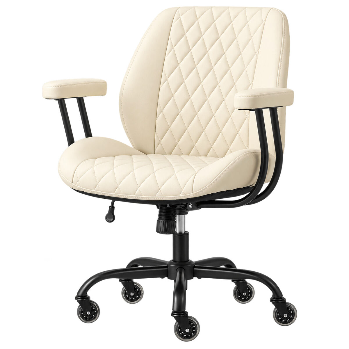Cadeira de escritório – encosto ergonómico, giratória e com rodas – creme