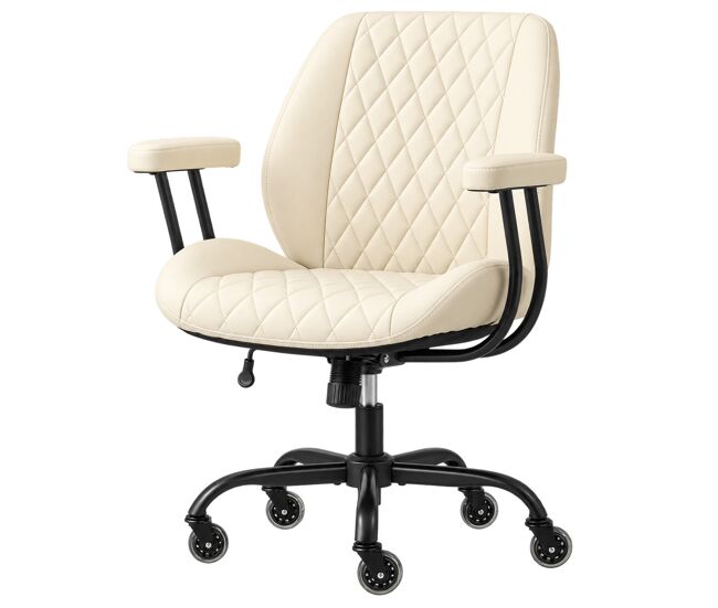 Cadeira de escritório – encosto ergonómico, giratória e com rodas – creme