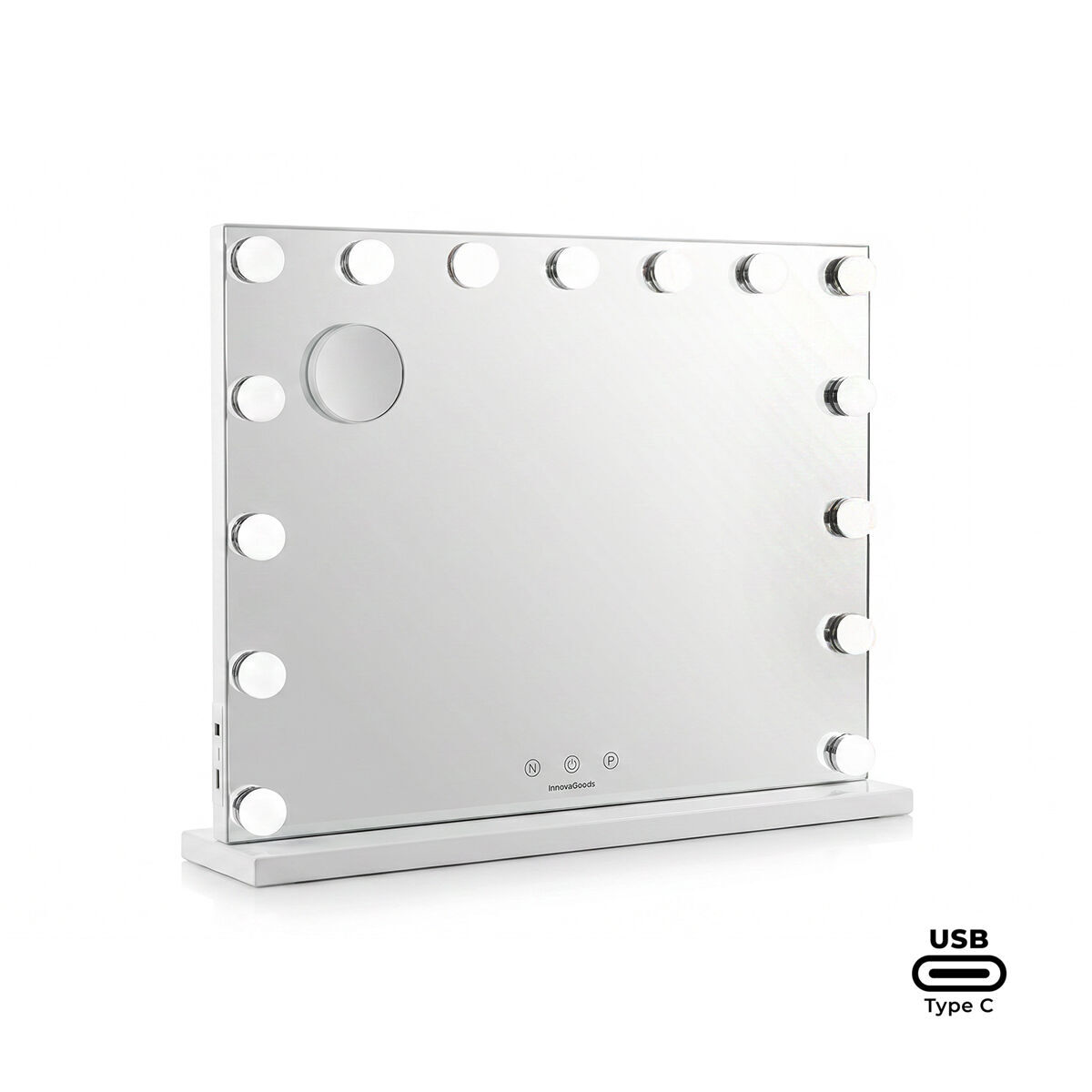 Espelho hollywood, 15 led, 3 tons, brilho regulável innovagoods