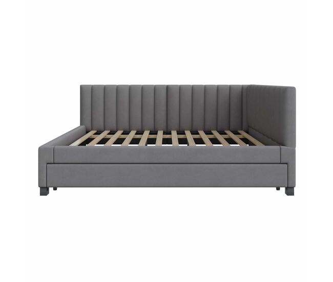 Divã estofado 140x200 cm - com cama com gavetão 90x190cm - tecido de veludo - cinzento