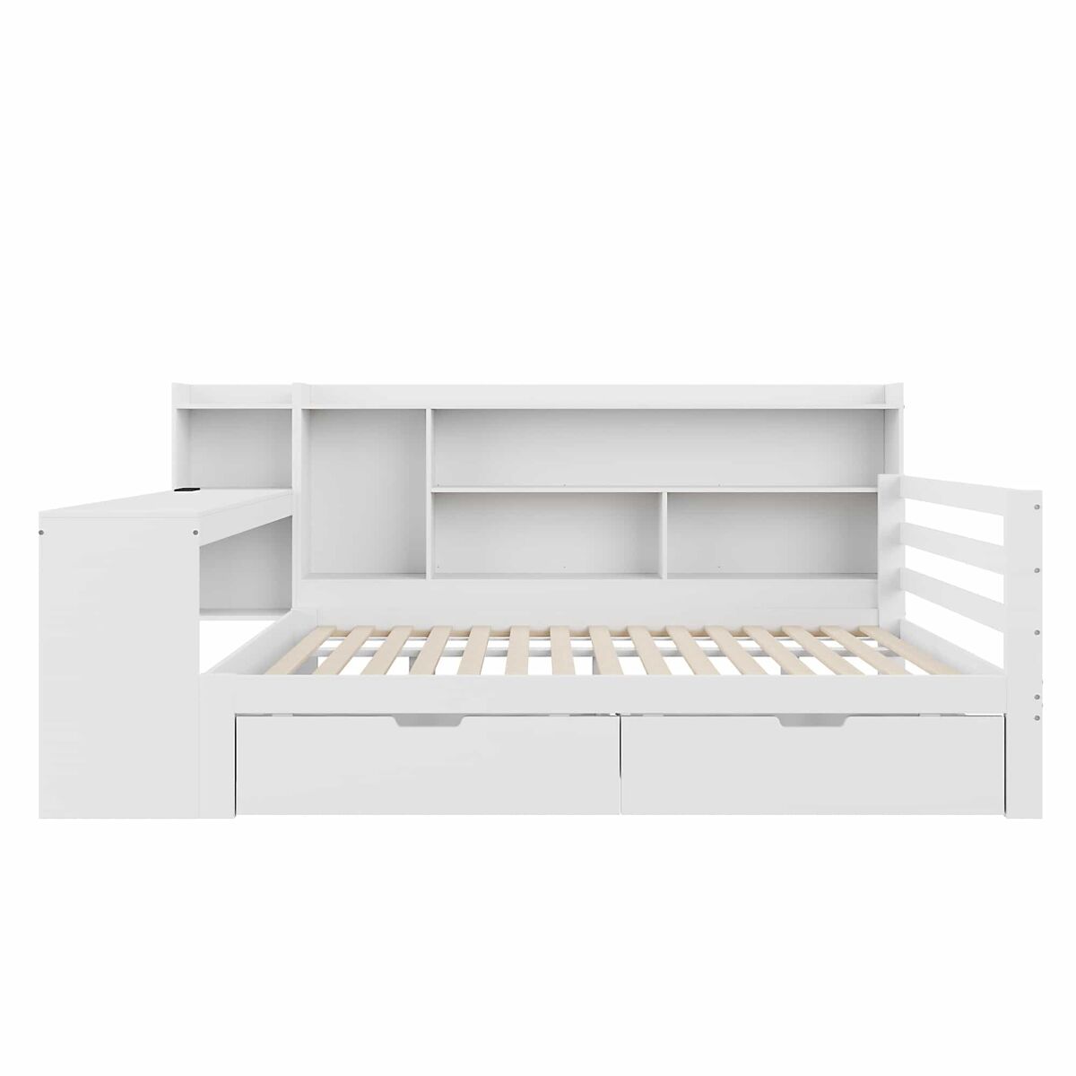 Sofá-cama 140 x 200 cm - com secretária, estante, compartimentos e tomada - branco