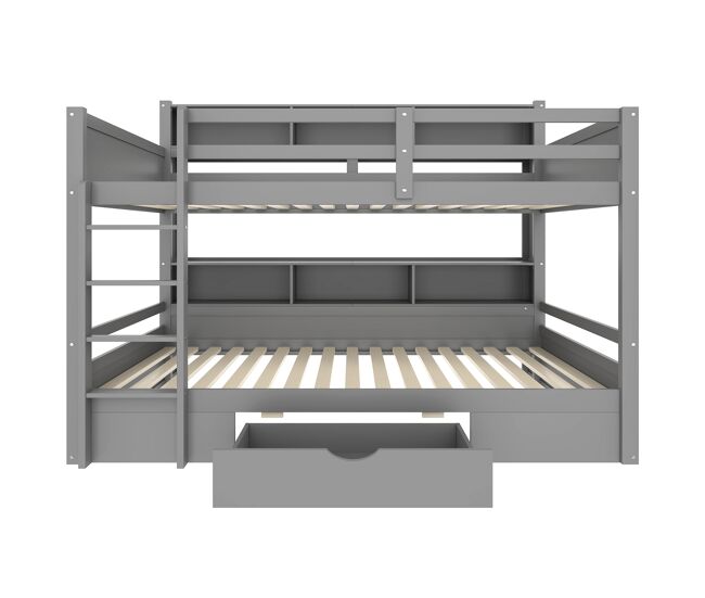 Litera 90x200 cm - com gavetas, com compartimentos de arrumação, sem colchão - cinza