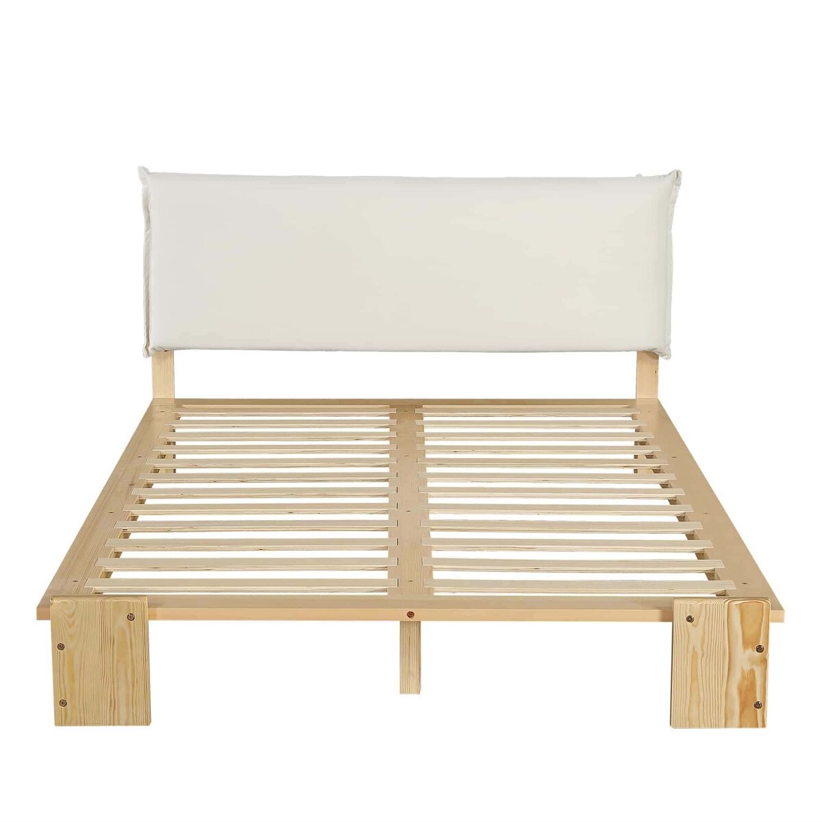 Cama individual 140x200 cm - cabeceira acolchoada, base estável, pés largos - natural