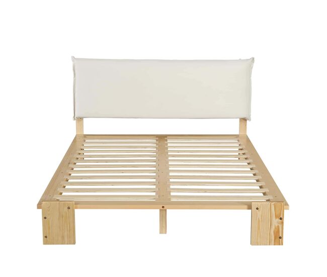 Cama individual 140x200 cm - cabeceira acolchoada, base estável, pés largos - natural