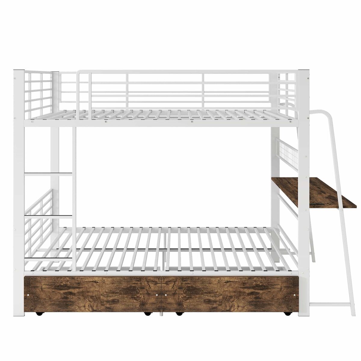 Cama alta 140×200 cm – secretária, 2 gavetas, led com sincronização musical, tomada, grades de proteção e escada, capacidade de carga de 250 kg –