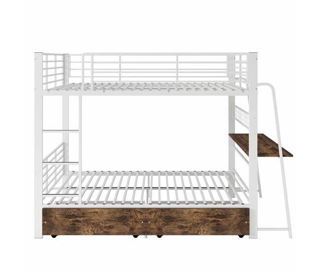 Cama alta 140×200 cm – secretária, 2 gavetas, led com sincronização musical, tomada, grades de proteção e escada, capacidade de carga de 250 kg –