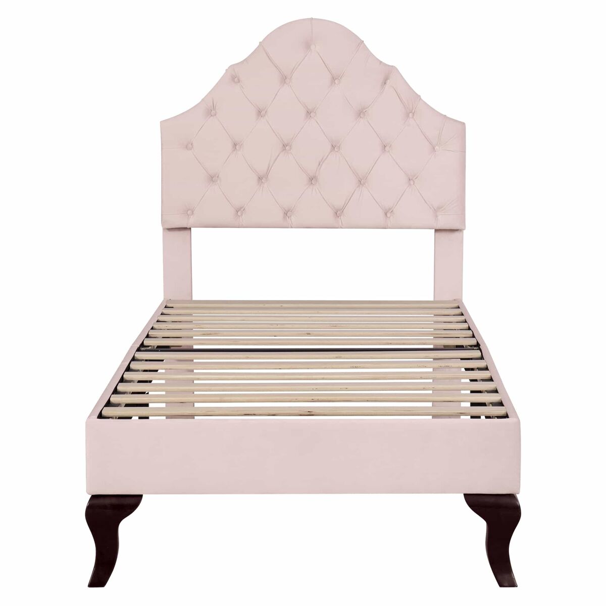 Cama estofada em veludo 90x200 cm com cabeceira regulável + estrado de molas - rosa
