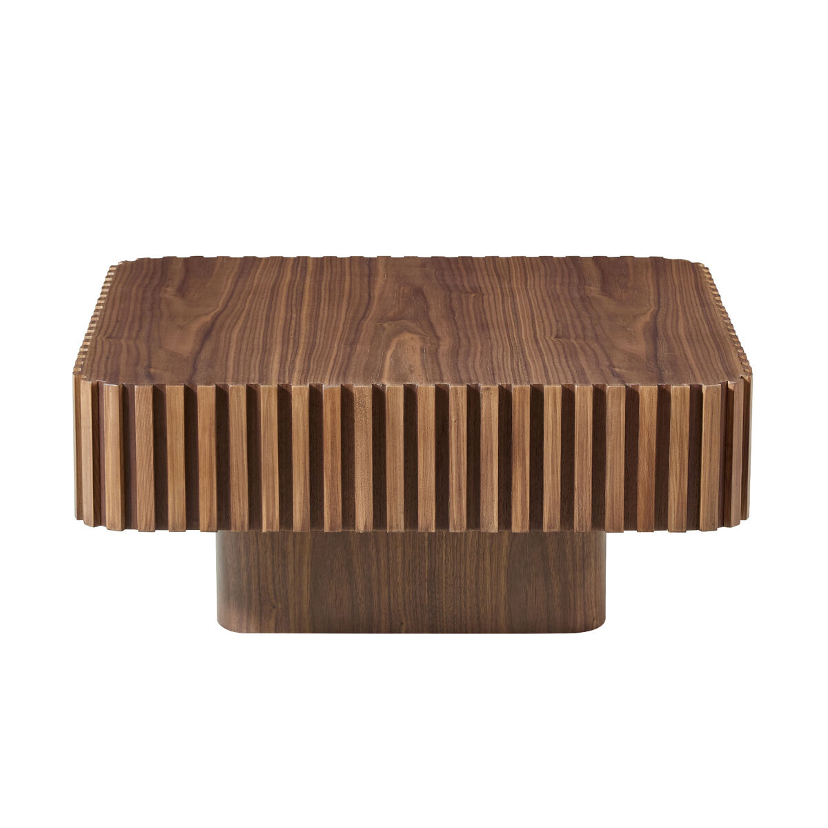 Mesa de centro quadrada 80×80×35 cm - mdf com estrutura em madeira maciça e design canelado - nogueira