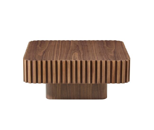 Mesa de centro quadrada 80×80×35 cm - mdf com estrutura em madeira maciça e design canelado - nogueira