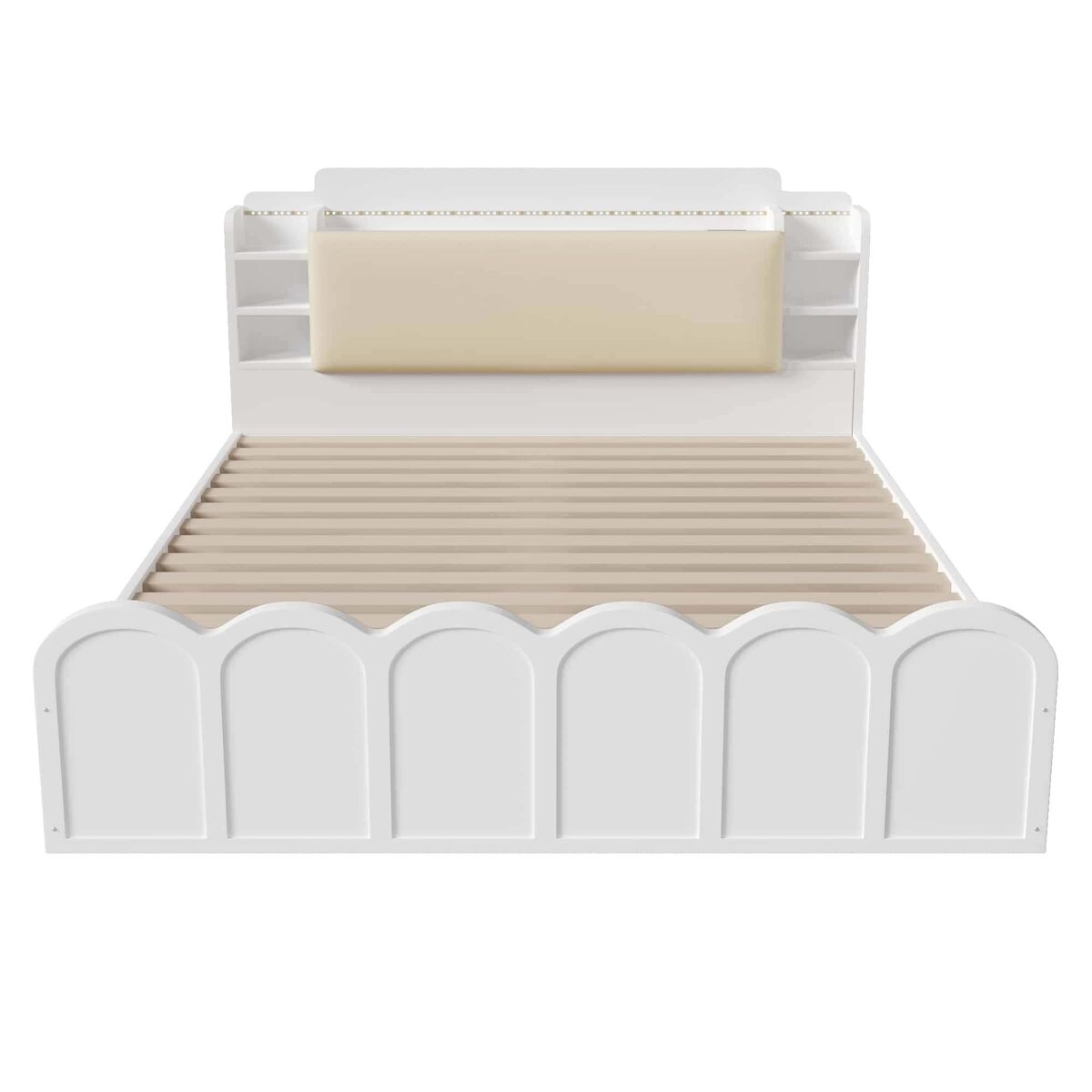 Cama com painel 140x200 cm - hidráulica, led, usb-c, armazenamento multifuncional - branco