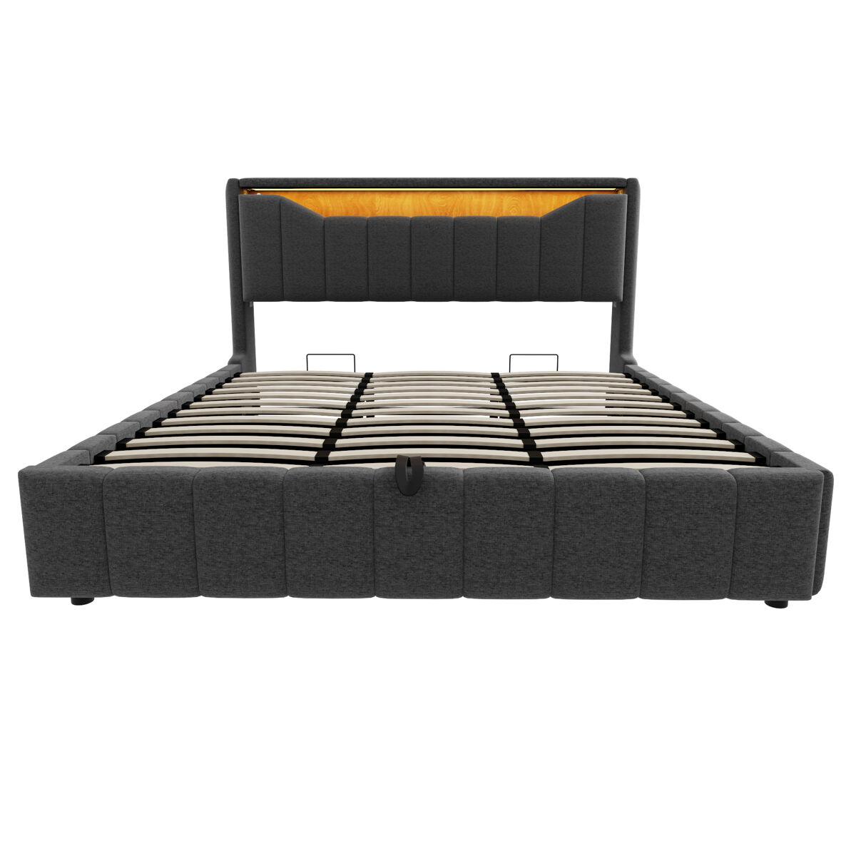 Cama estofada 180 x 200 cm - arrumação hidráulica inferior, cabeceira led, portas usb e usb-c, revestimento de linho resistente ao desgaste para