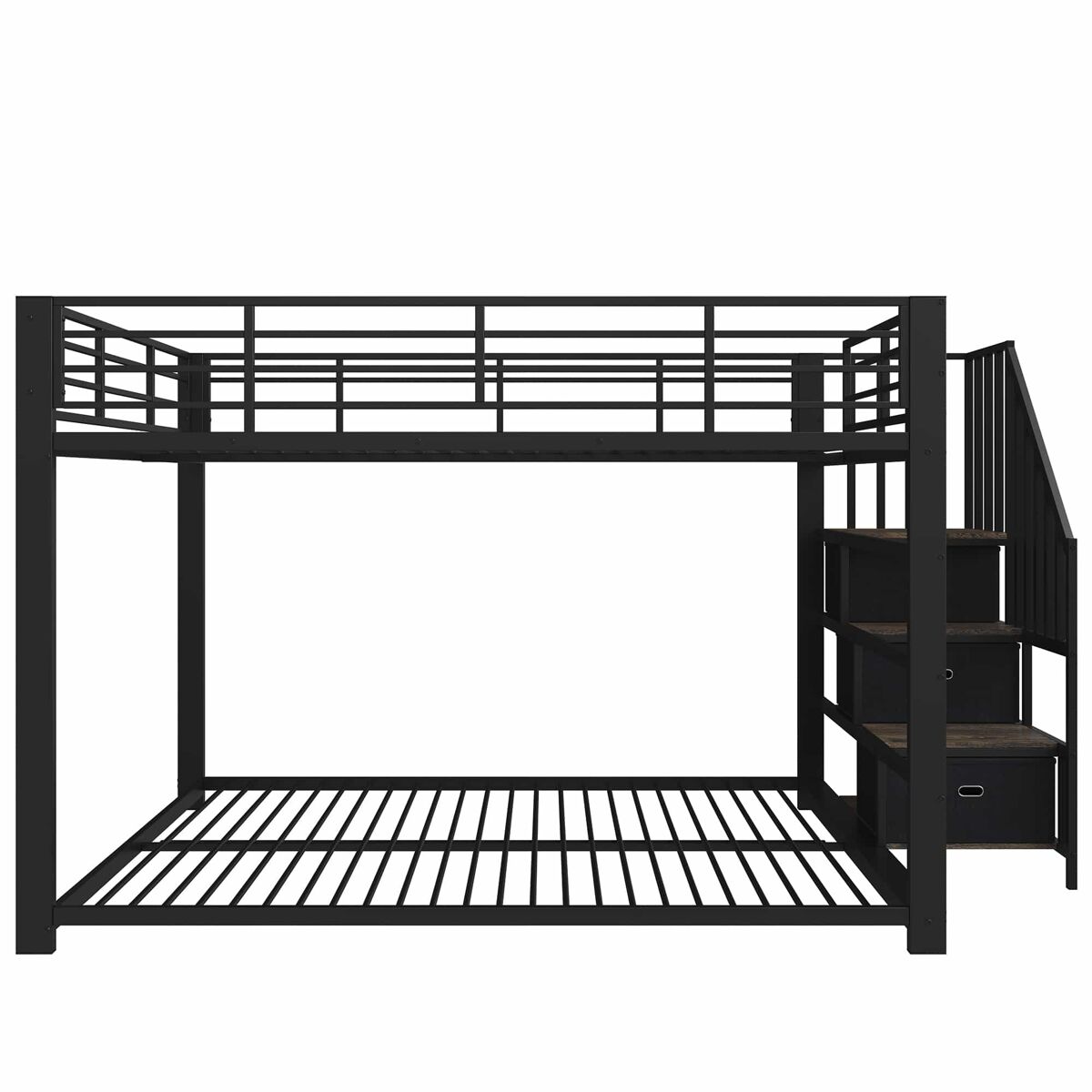 Beliche para adultos 140×200 cm - estrutura metálica com escada reversível, espaço de arrumação, led e tomada - preto