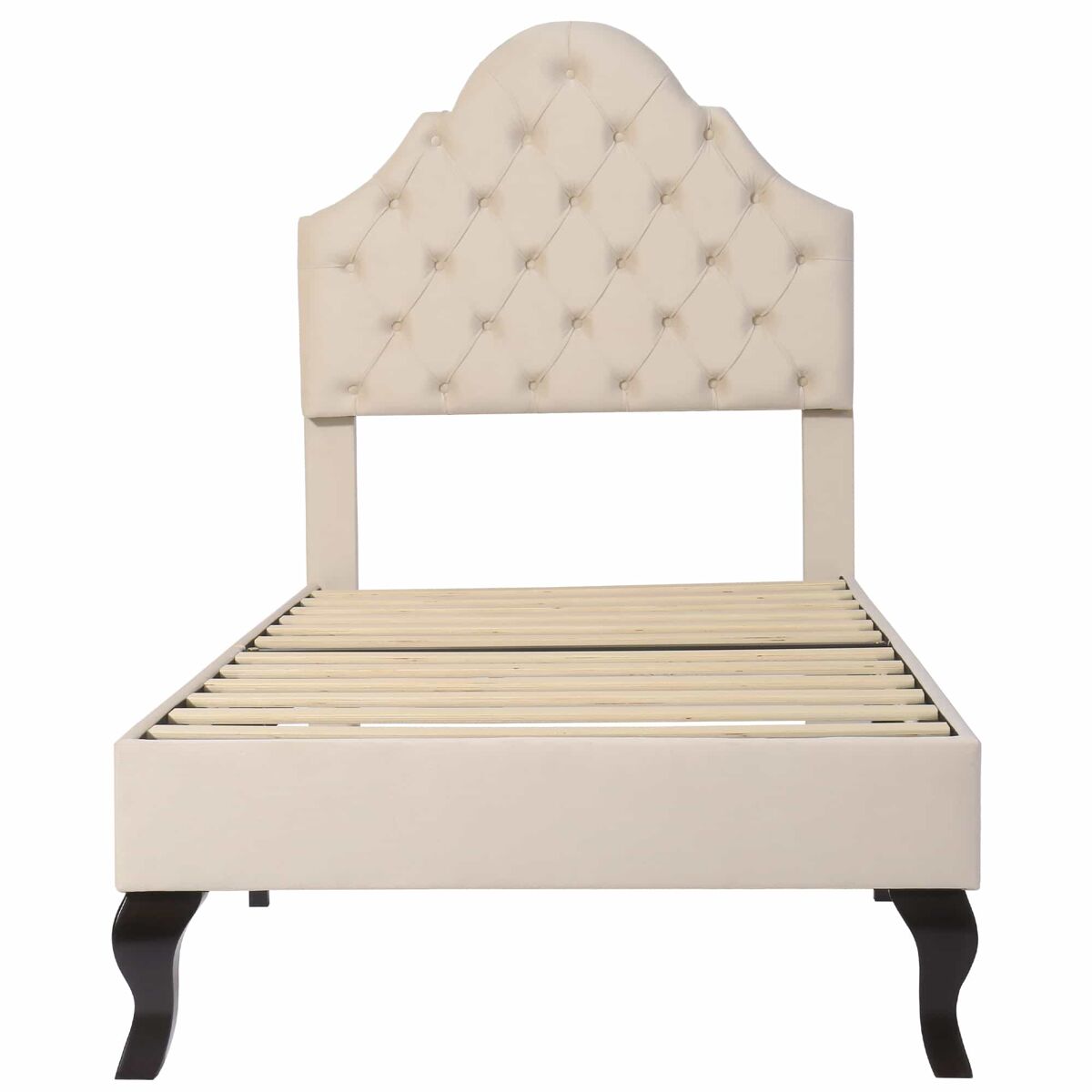 Cama estofada 90x200cm em veludo com cabeceira regulável + estrado de molas - bege