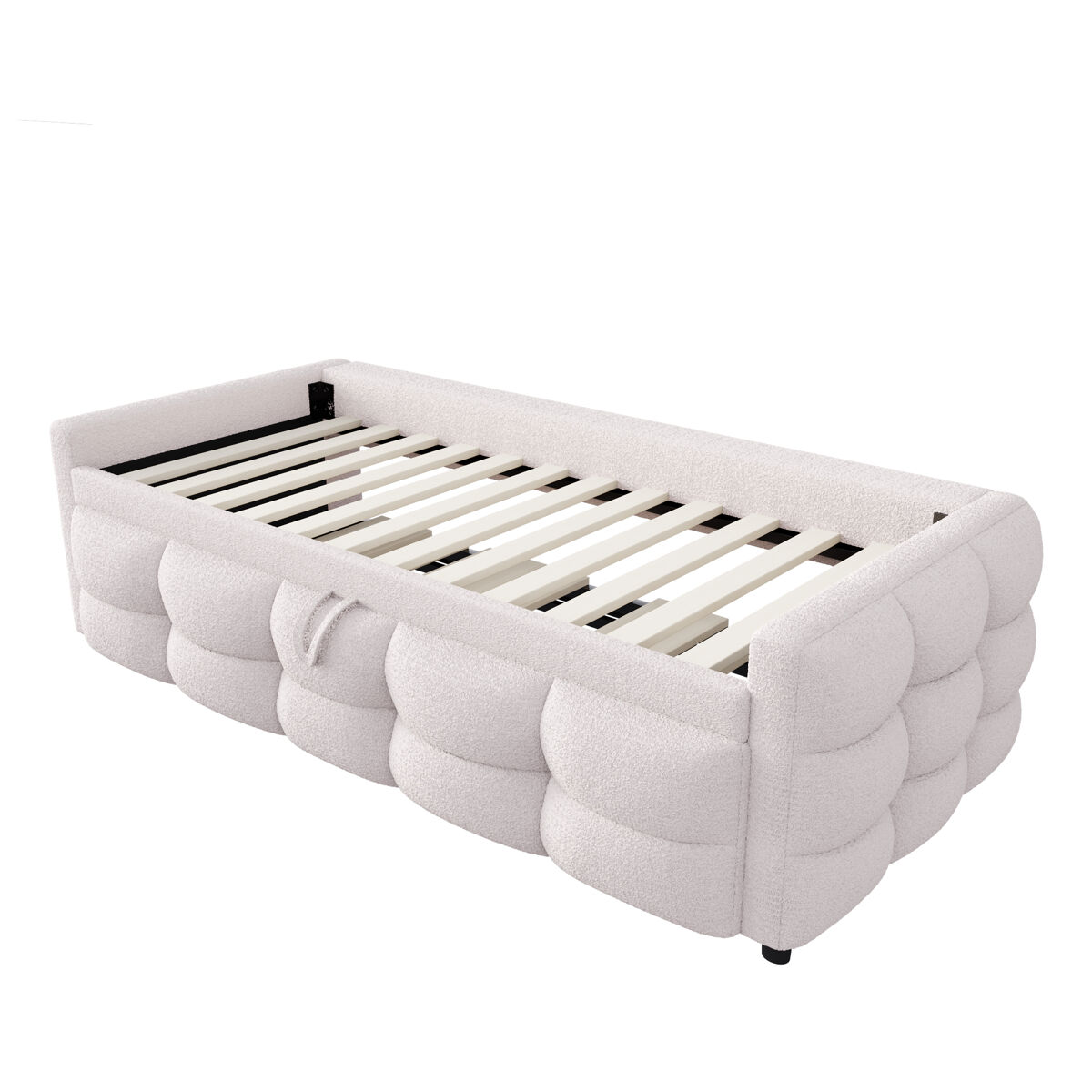 Sofá-cama 90/180x190 cm - puffbett, com estrado de ripas, multifuncional, bege