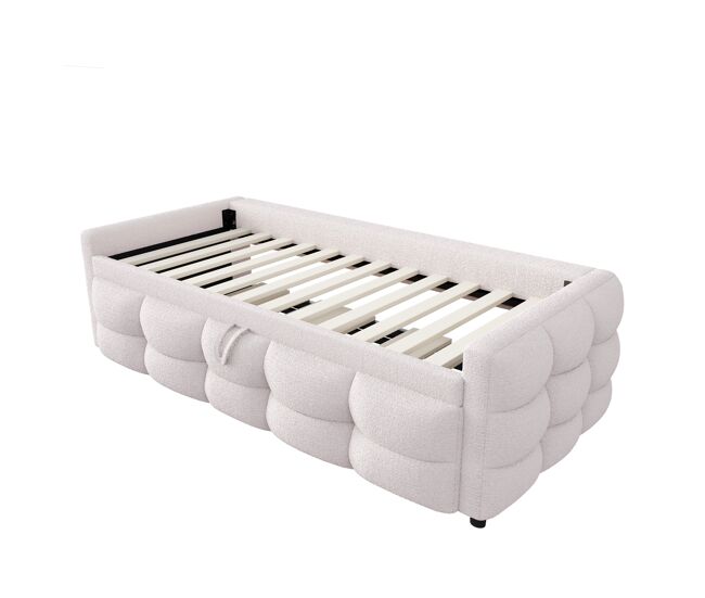 Sofá-cama 90/180x190 cm - puffbett, com estrado de ripas, multifuncional, bege