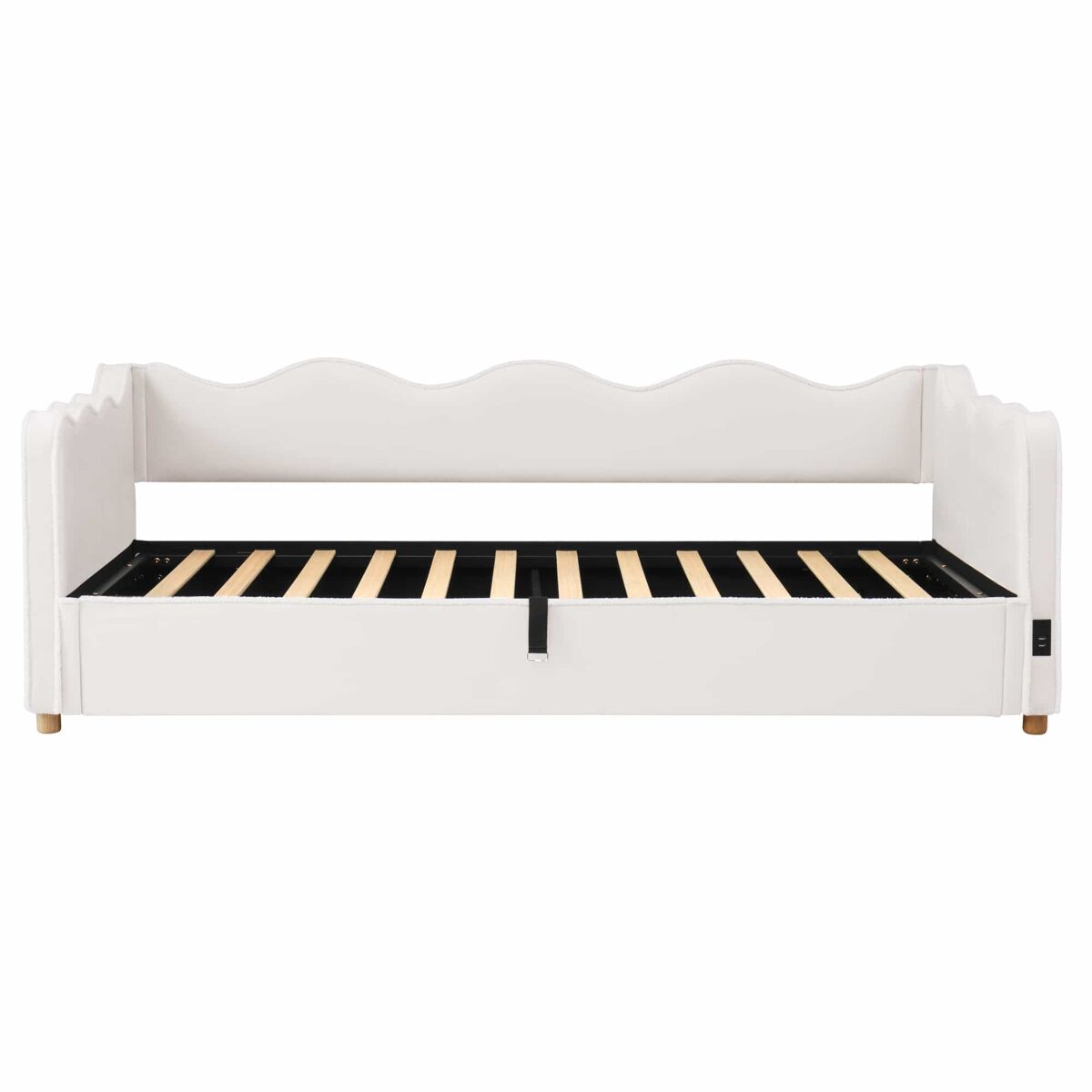 Sofá-cama 90 x 200 cm - arrumação hidráulica, estofado, usb, encosto, veludo - bege