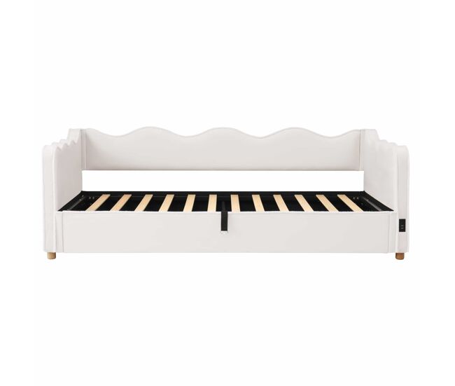 Sofá-cama 90 x 200 cm - arrumação hidráulica, estofado, usb, encosto, veludo - bege
